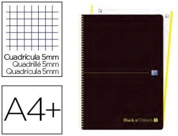 CUADERNO ESPIRAL OXFORD EBOOK 1 TAPA PLASTICO DIN A4+ 80 H CUADRICULA 5 MM BLACKN COLORS LIMA
