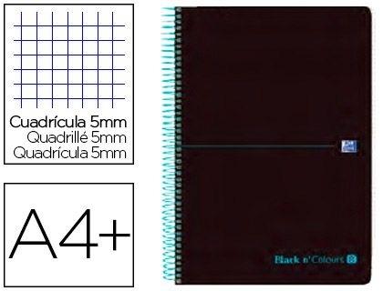 CUADERNO ESPIRAL OXFORD EBOOK 8 TAPA PLASTICO DIN A4+ 160 H CUADRICULA 5 MM BLACKN COLORS TURQUESA