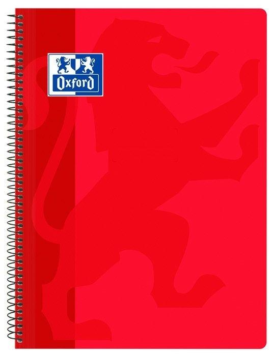 CUADERNO ESPIRAL OXFORD TAPA PLASTICO FOLIO 80 H 90 G. CUADRICULA 4 MM ROJO