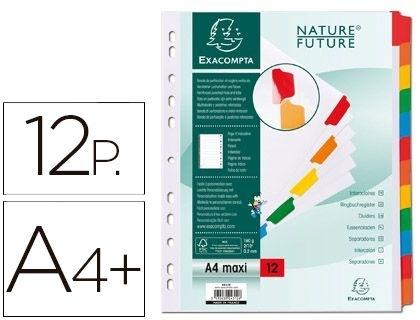 SEPARADOR EXACOMPTA CARTULINA JUEGO DE 12 SEPARADORES DIN A4+ MULTITALADRO COLOR BLANCO COD 76288