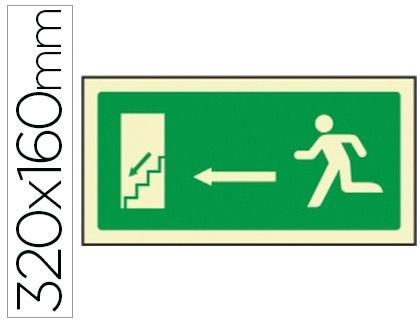 PICTOGRAMA SYSSA SEÑAL DE SALIDA EMERGENCIA IZQUIERDA ESCALERA BAJANDO EN PVC FOTOLUMINISCENTE 320X160 MM COD 76051