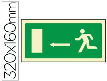 PICTOGRAMA SYSSA SEÑAL DE SALIDA EMERGENCIA FLECHA IZQUIERDA EN PVC FOTOLUMINISCENTE 320X160 MM COD