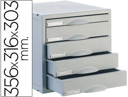 FICHERO CAJONES DE SOBREMESA ARCHISYSTEM 356X316X303 MM 5 CAJONES COLOR GRIS 4 DE 52MM Y 1 DE 22MM ARCHIVO 2000 COD 49304