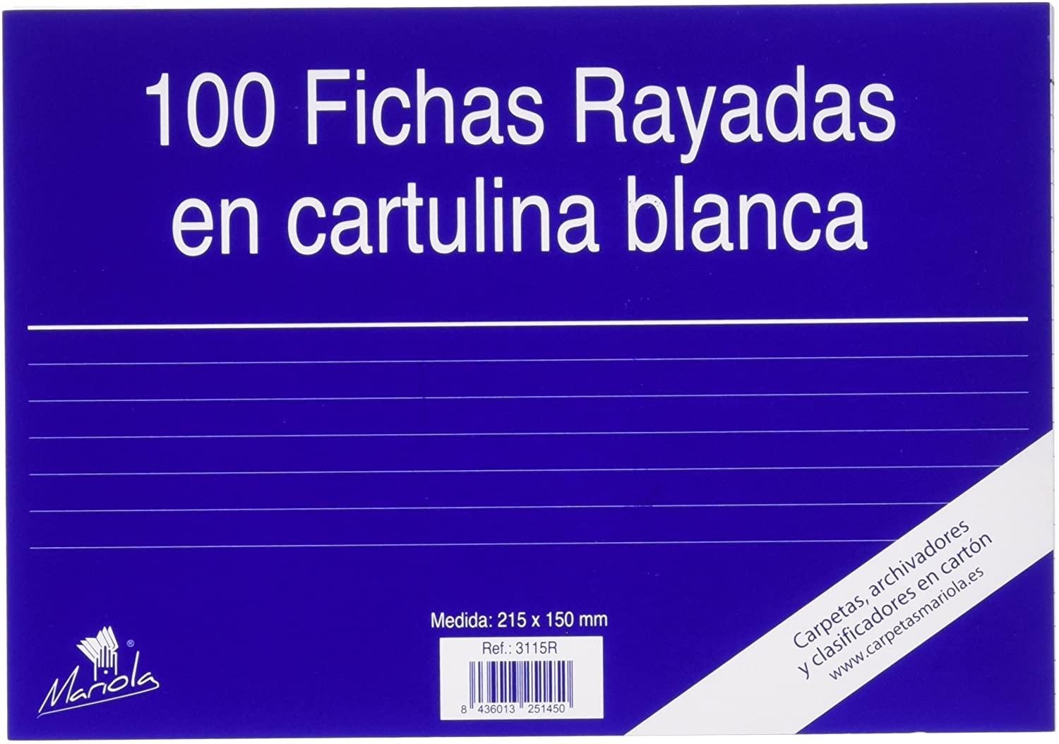PAQUETE 100 FICHAS RAYADAS MARIOLA Nº5 215X160 MM