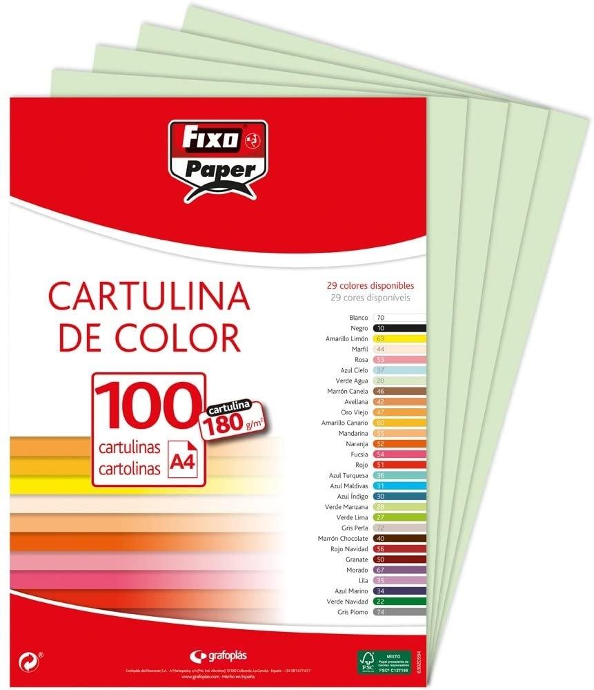 PAQUETE 100 CARTULINAS A-4 VERDE AGUA 180G/M2 GRAFOPLAS