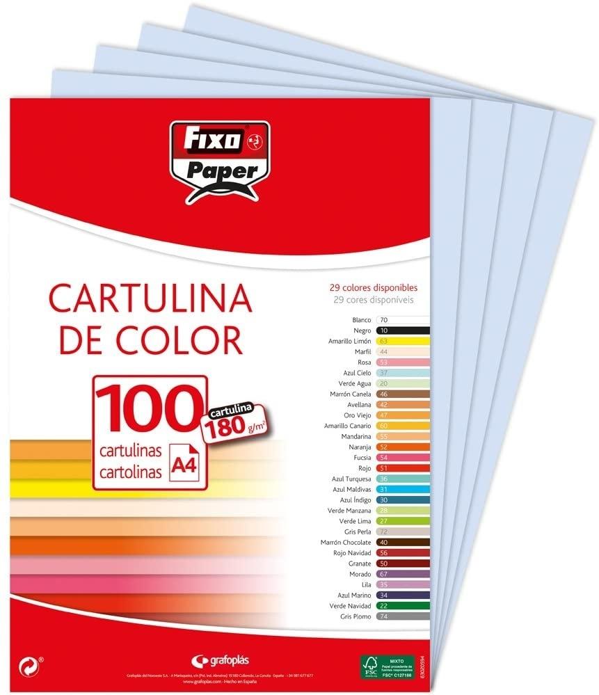 PAQUETE 100 CARTULINAS A-4 AZUL CIELO 180G/M2 GRAFOPLAS