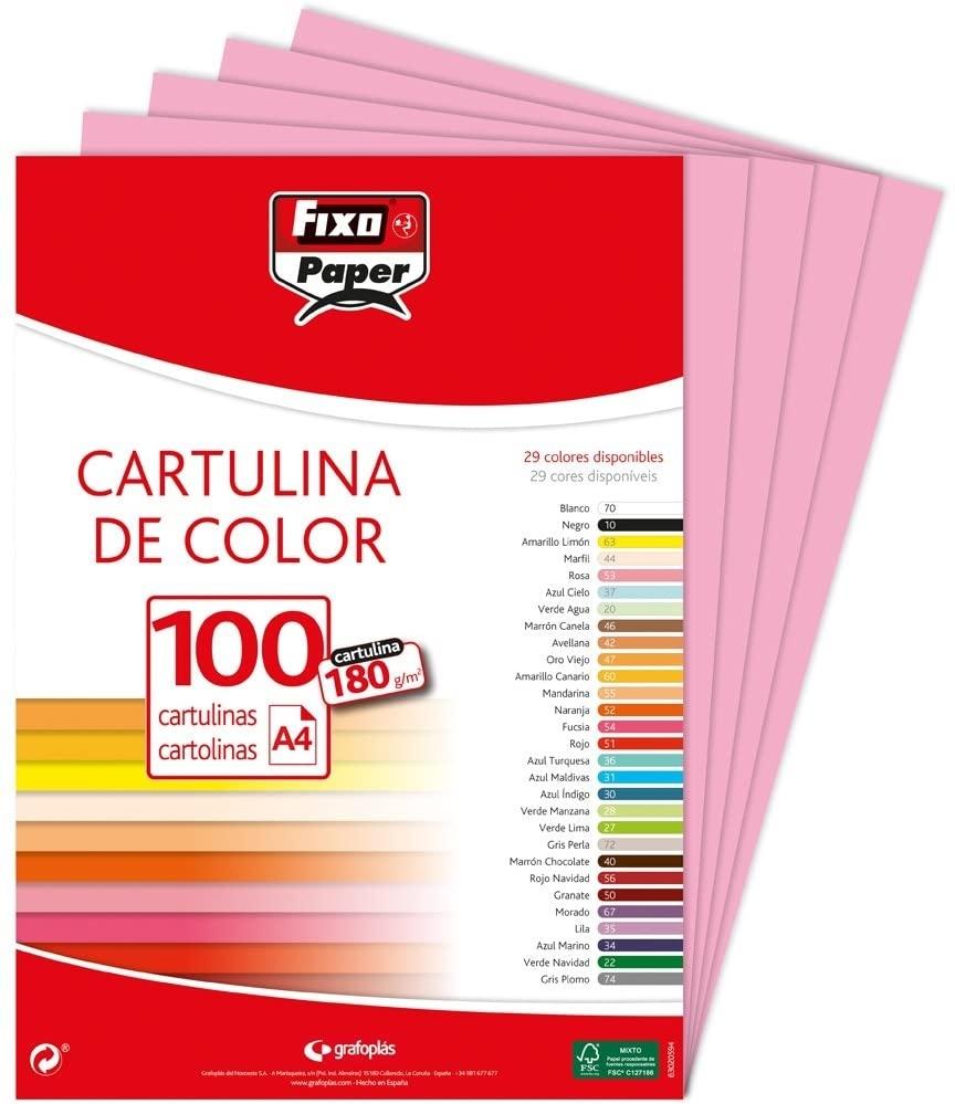 PAQUETE 100 CARTULINAS A-4 ROSA 180G/M2 GRAFOPLAS