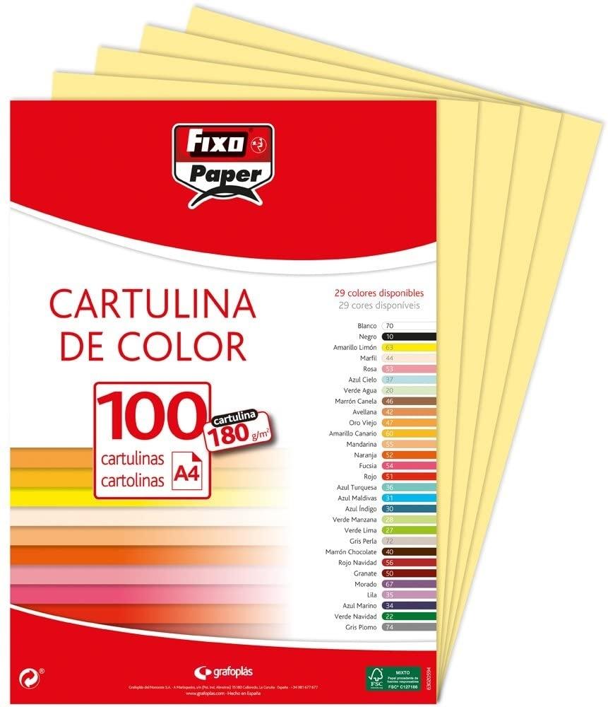 PAQUETE 100 CARTULINAS A-4 AMARILLO LIMON 180G/M2 GRAFOPLAS