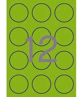PAQUETE 20 H. ETIQUETAS REDONDAS VERDE FLUOR DIAMETRO 60 MM APLI 02869 (240 UNIDADES)