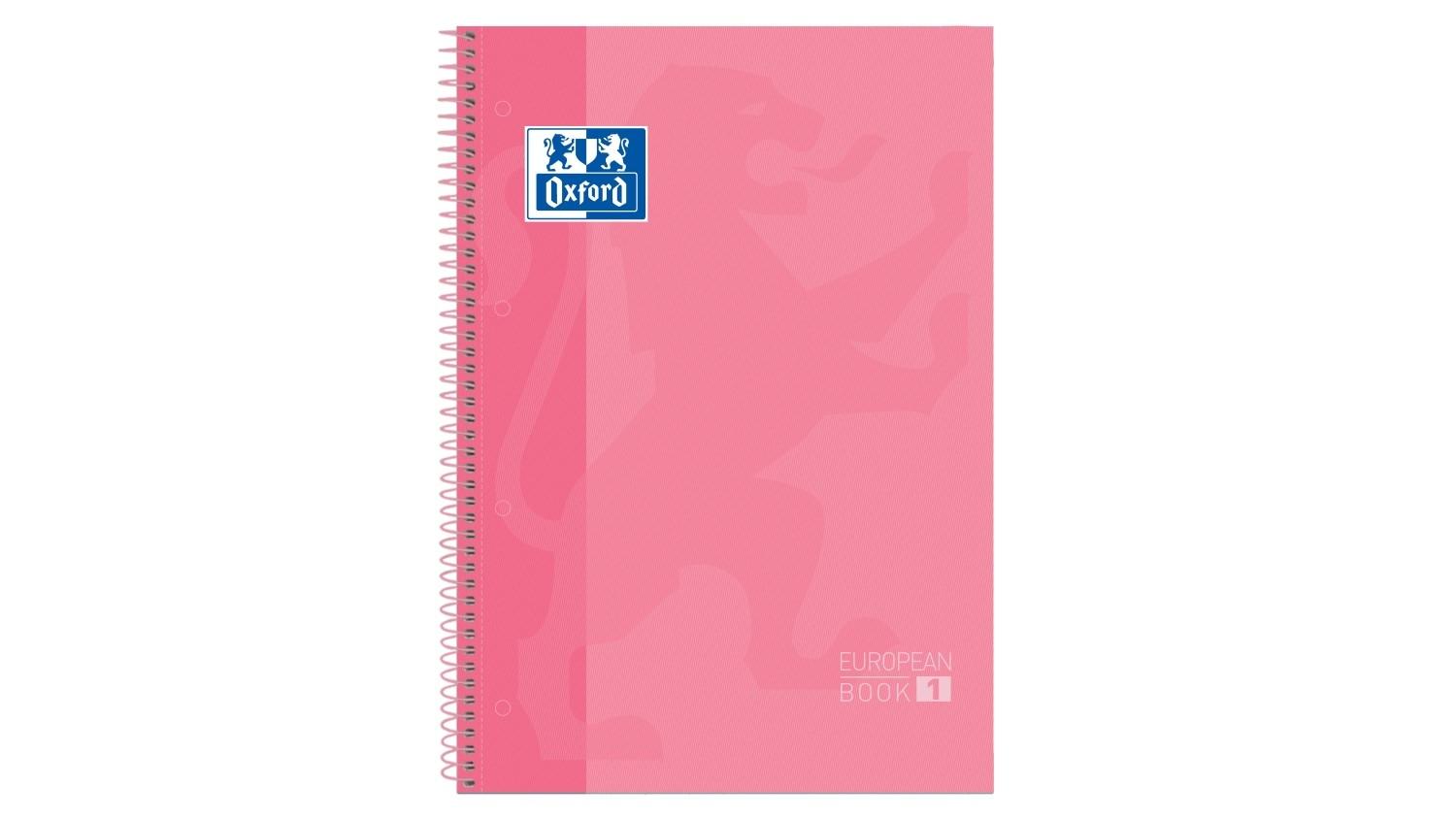 CUADERNO ESPIRAL OXFORD EUROPEANBOOK 1 TAPA EXTRADURA DIN A4 80 HOJAS CUADRICULA 5 MM COLOR ROSA CHICLE