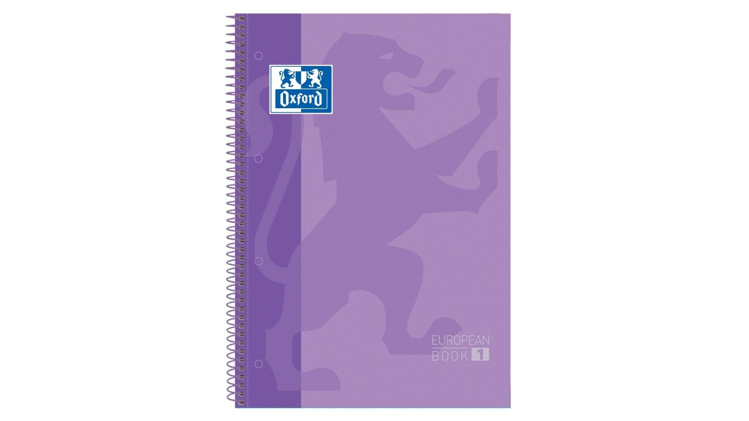 CUADERNO ESPIRAL OXFORD EUROPEANBOOK 1 TAPA EXTRADURA DIN A4 80 HOJAS CUADRICULA 5 MM COLOR MALVA