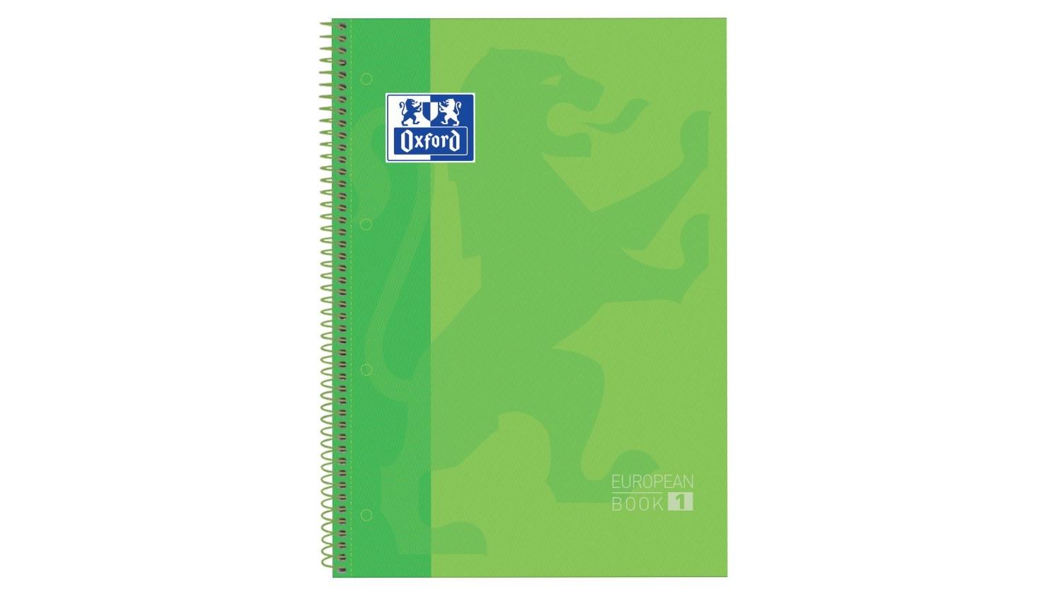 CUADERNO ESPIRAL OXFORD EUROPEANBOOK 1 TAPA EXTRADURA DIN A4 80 HOJAS CUADRICULA 5 MM COLOR VERDE MANZANA