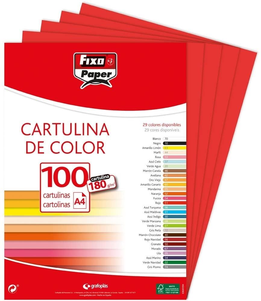 PAQUETE 100 CARTULINAS A-4 ROJO 180G/M2 GRAFOPLAS