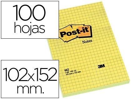 BLOC DE NOTAS ADHESIVAS QUITA Y PON POST-IT 102X152 MM CUADRICULADO -662-