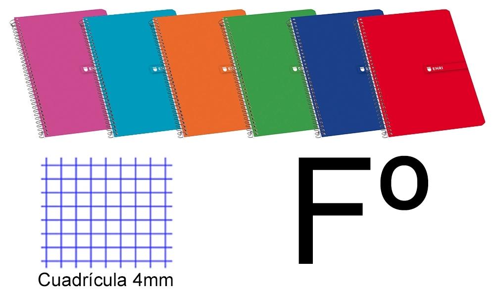 CUADERNO TAPA BLANDA FOLIO 80 H. CUADROS 4X4 ENRI COLORES SURTIDOS