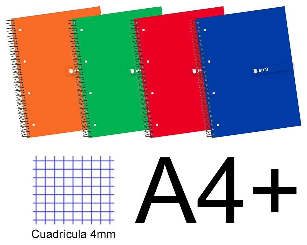 CUADERNO TAPA EXTRADURA A4+ 160 H. CUADROS 5X5 ENRI COLORES SURTIDOS