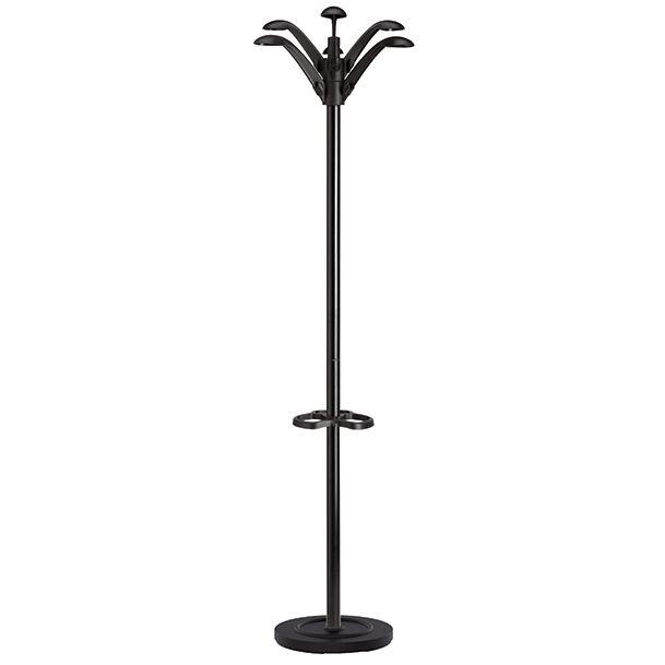 PERCHERO METALICO UNILUX FLORA PIE 6 COLGADORES CON PARAGUERO Y BANDEJA GOTEO NEGRO 177 X 38 CM COD 154393