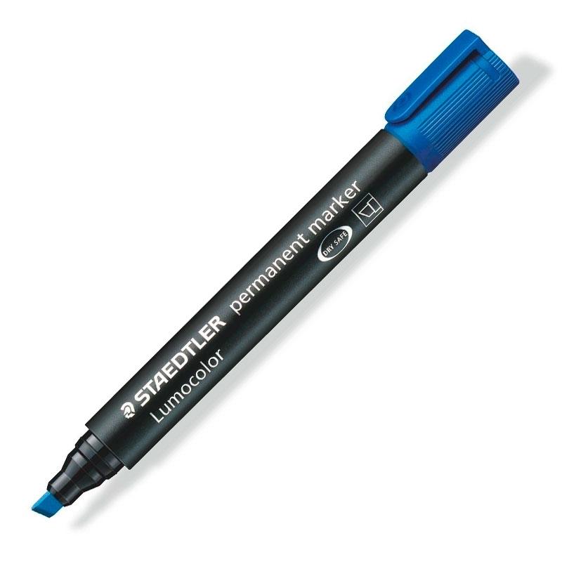 ROTULADOR PERMANENTE LUMOCOLOR STAEDTLER 350 AZUL PUNTA BISELADA