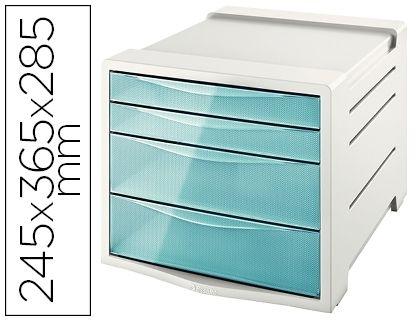 FICHERO CAJONES DE SOBREMESA ESSELTE COLOUR ICE PLASTICO 4 CAJONES COLOR AZUL 245X365X285 MM