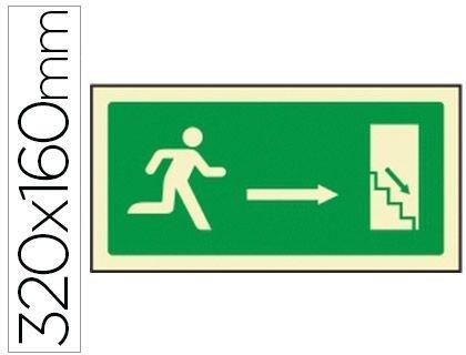 PICTOGRAMA SYSSA SEÑAL DE SALIDA EMERGENCIA DERECHA ESCALERA BAJANDO EN PVC FOTOLUMINISCENTE 320X160 MM COD 76050