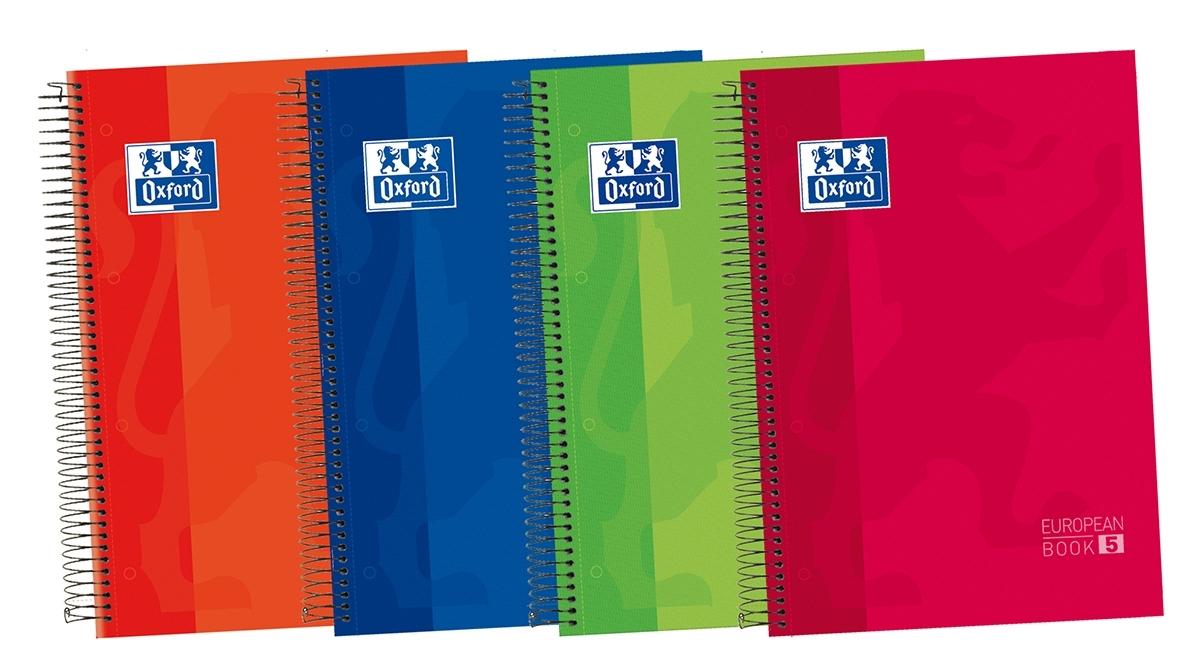 CUADERNO ESPIRAL OXFORD EUROPEANBOOK 5 TAPA EXTRADURA A4+ 120 H. 90 G. CUADRICULA 5X5 COLORES VIVOS SURTIDOS