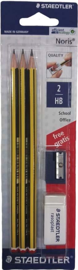BLISTER 3 LAPICES NORIS Nº 2 HB + GOMA RASOPLAST + SACAPUNTAS STAEDTLER