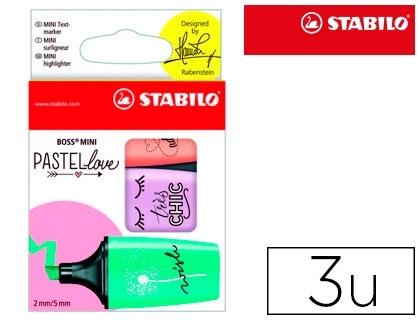 ROTULADOR STABILO BOSS MINI PASTEL LOVE ESTUCHE CON ASA DE 3 UNIDADES BRISA VIOLETA / MELOCOTON / MENTA COD 150770