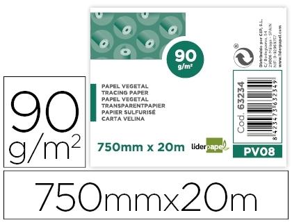 PAPEL DIBUJO LIDERPAPEL 750MMX20M 90G/M2 VEGETAL ROLLO COD 63234