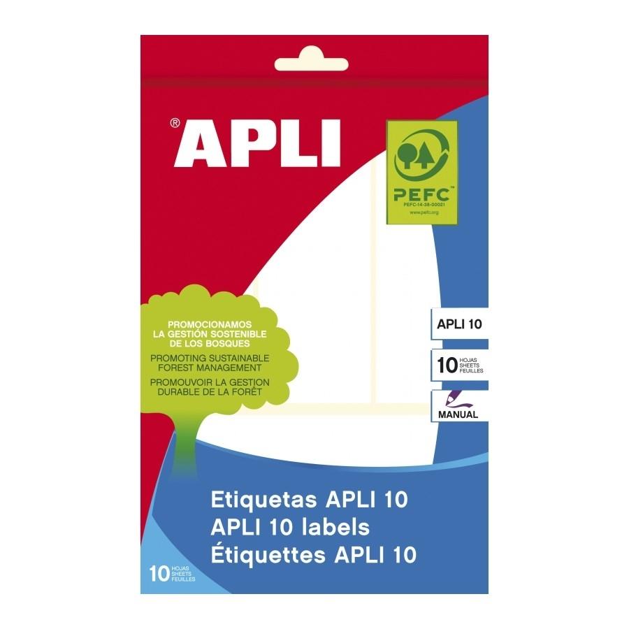 SOBRE 10 HOJAS ETIQUETAS ADHESIVAS BLANCAS 38,0 X 102,0 MM APLI RF 1654