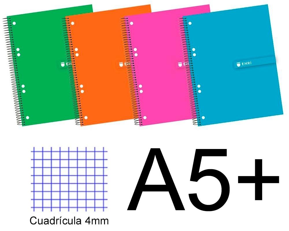 CUADERNO TAPA EXTRADURA A5+ 140 H. CUADROS 5X5 ENRI COLORES SURTIDOS