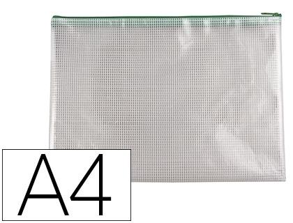 BOLSA MULTIUSOS Q-CONNECT MALLA DIN A4 APERTURA SUPERIOR CON CREMALLERA VERDE