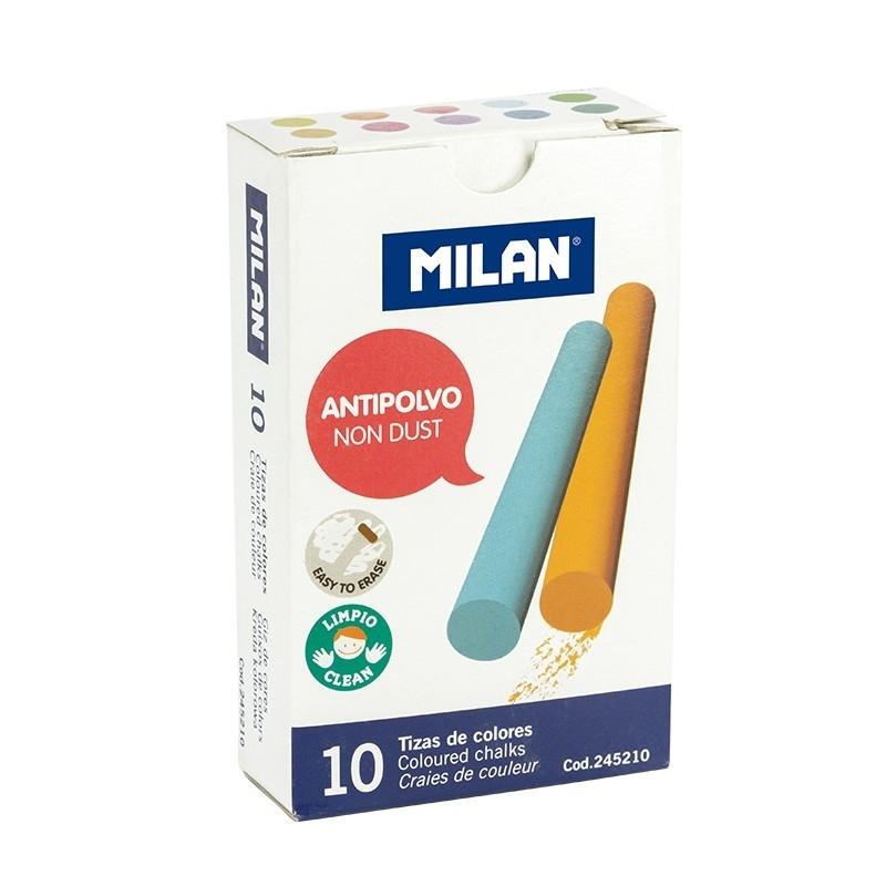 CAJA 10 TIZAS COLORES ANTIPOLVO MILAN