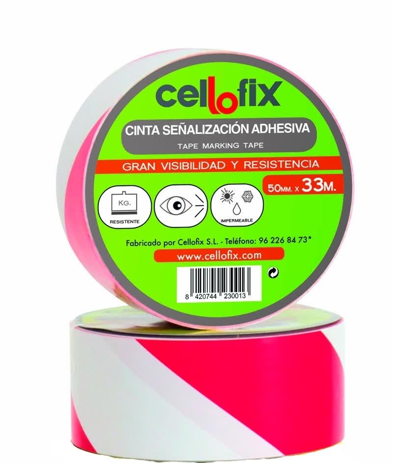 CINTA ADHESIVA DE SEÑALIZACION ROJO Y BLANCO 33MT X 50 MM CELLOFIX