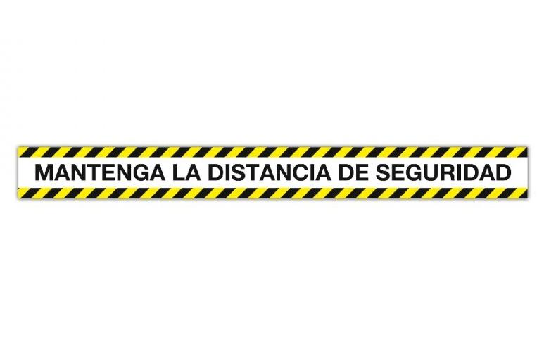 TIRA SEÑALIZACION ADHESIVA "MANTENGA LA DISTANCIA DE SEGURIDAD" PVC AMARILLO Y NEGRO 100 X 10 CM APLI REF 18595