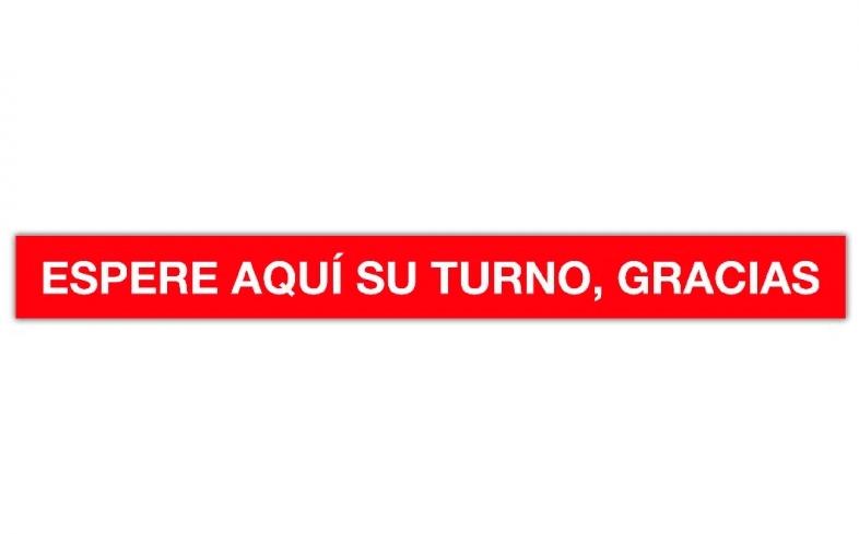 TIRA SEÑALIZACION ADHESIVA "ESPERE AQUI SU TURNO, GRACIAS" ROJO Y BLANCO 100 X 10 CM APLI REF 18596