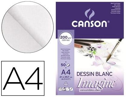 BLOC DIBUJO MULTITECNICAS CANSON IMAGINE DIN A4 ENCOLADO LISO 21X29,7 CM 50 HOJAS 200 GR COD 64842