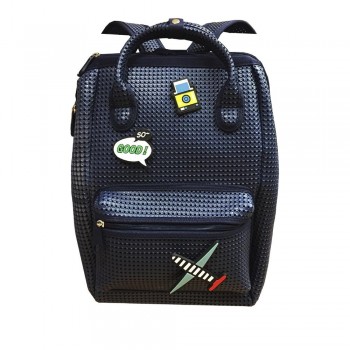 MOCHILA DE SILICONA PERSONALIZABLE CON 3 PARCHES COLOR AZUL