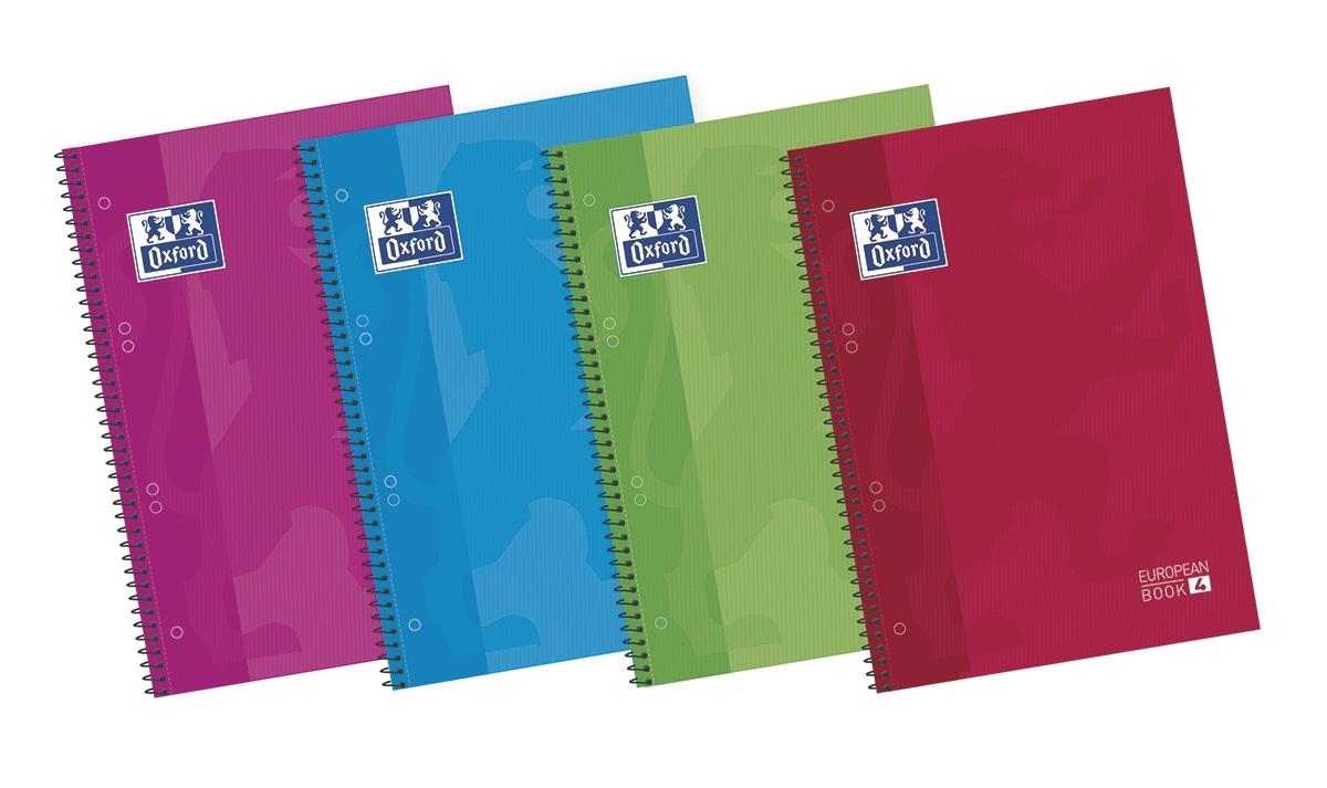 CUADERNO ESPIRAL OXFORD EUROPEANBOOK 4 TAPA EXTRADURA A5+ 120 H. 90 G. CUADRICULA 5X5 COLORES VIVOS SURTIDOS