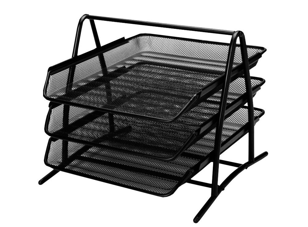 BANDEJA SOBREMESA METALICA DMM REJILLA NEGRA 3 BANDEJAS MOVIBLES 27 X 35 X 26 CM