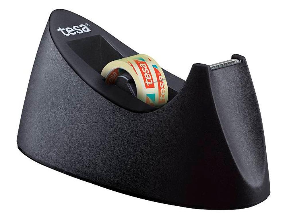 PORTARROLLO SOBREMESA TESA PLASTICO EASY CUT CURVE NEGRO PARA CINTA DE 33 MT X19 MM + 1 CINTA TESAFILM TRANSPARENTE COD 154741