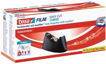 PORTARROLLO SOBREMESA TESA PLASTICO EASY CUT CURVE NEGRO PARA CINTA DE 33 MT X19 MM + 1 CINTA TESAFILM TRANSPARENTE COD 154741