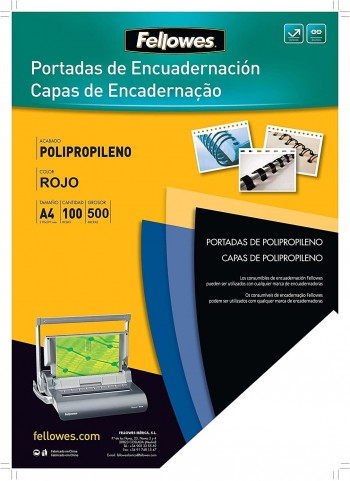 P/ 100 TAPAS ENCUADERNAR PLASTICO DURO 0.5 ROJO A-4 FELLOWES