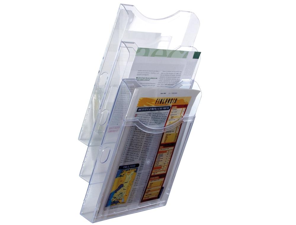 EXPOSITOR MURAL ARCHIVO 2000 DE PARED 3 BANDEJAS DIN A4 TRANSPARENTE 155X239X445 MM SEPARADORES MOVILES AJUSTABLES COD 37948