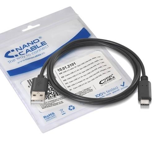 CABLE USB 2.0 3A DE 1M NANOCABLE CONEXIÓN USB-CAJAM-A/M PARA CARGA/DATOS SMARTPHONES, TABLETS, ETC