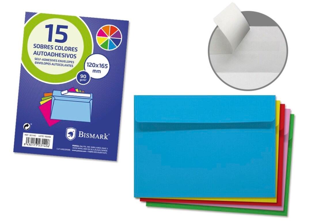 PAQUETE 15 SOBRES NORMALIZADOS COLORES SURTIDOS 120X165 BISMARK
