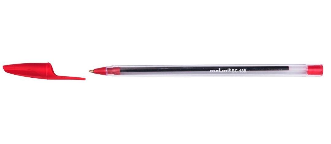 CAJA 50 BOLIGRAFOS TRANSPARENTES MOLIN BC188 PUNTA MEDIA ROJO