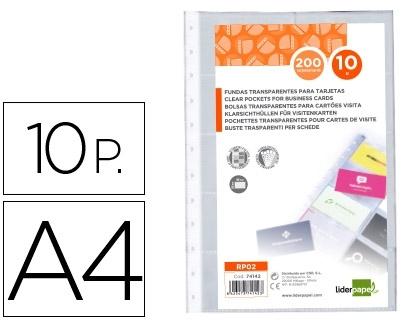 RECAMBIO FUNDAS LIDERPAPEL DIN A4 PARA TARJETERO BOLSA DE 10 HOJAS CAPACIDAD 20 TARJETAS POR HOJA COD 74142