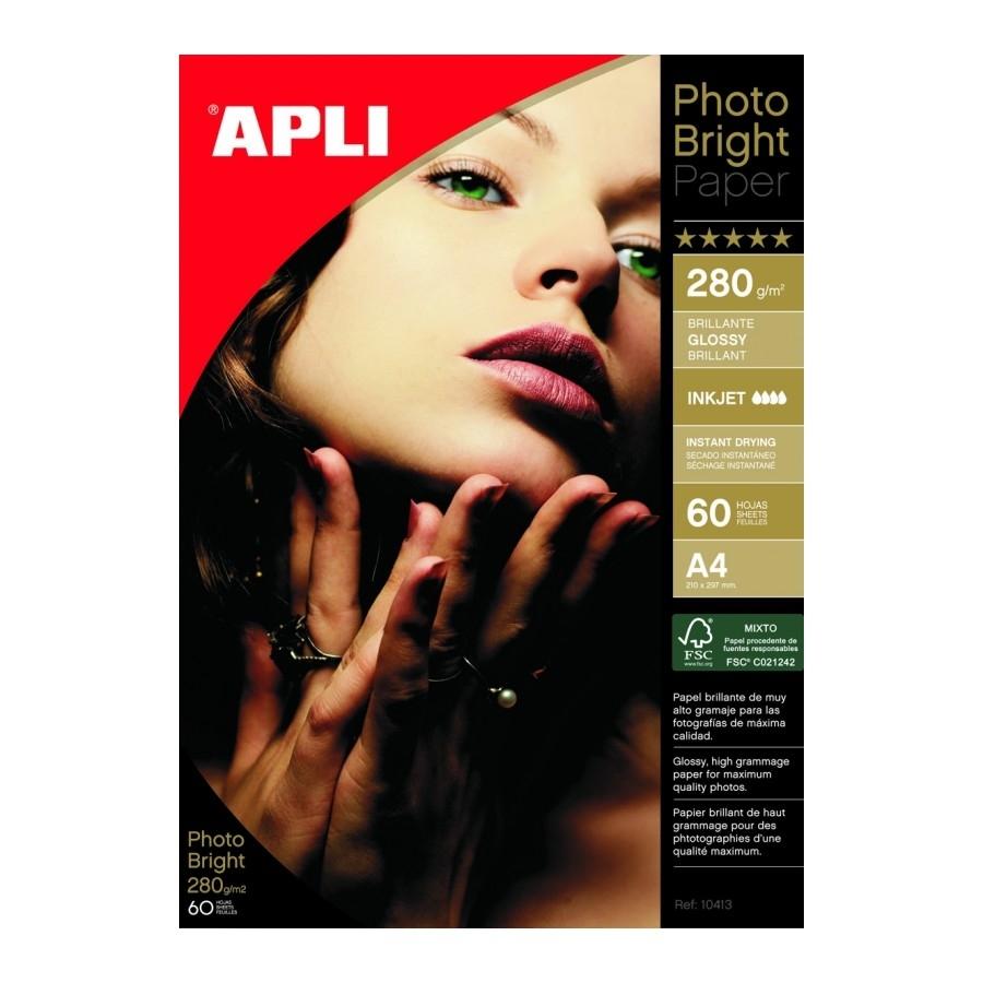 PAQUETE 60 HOJAS PAPEL FOTOGRAFICO A4 PHOTO BRIGHT 280 GRS APLI  RF. 10413