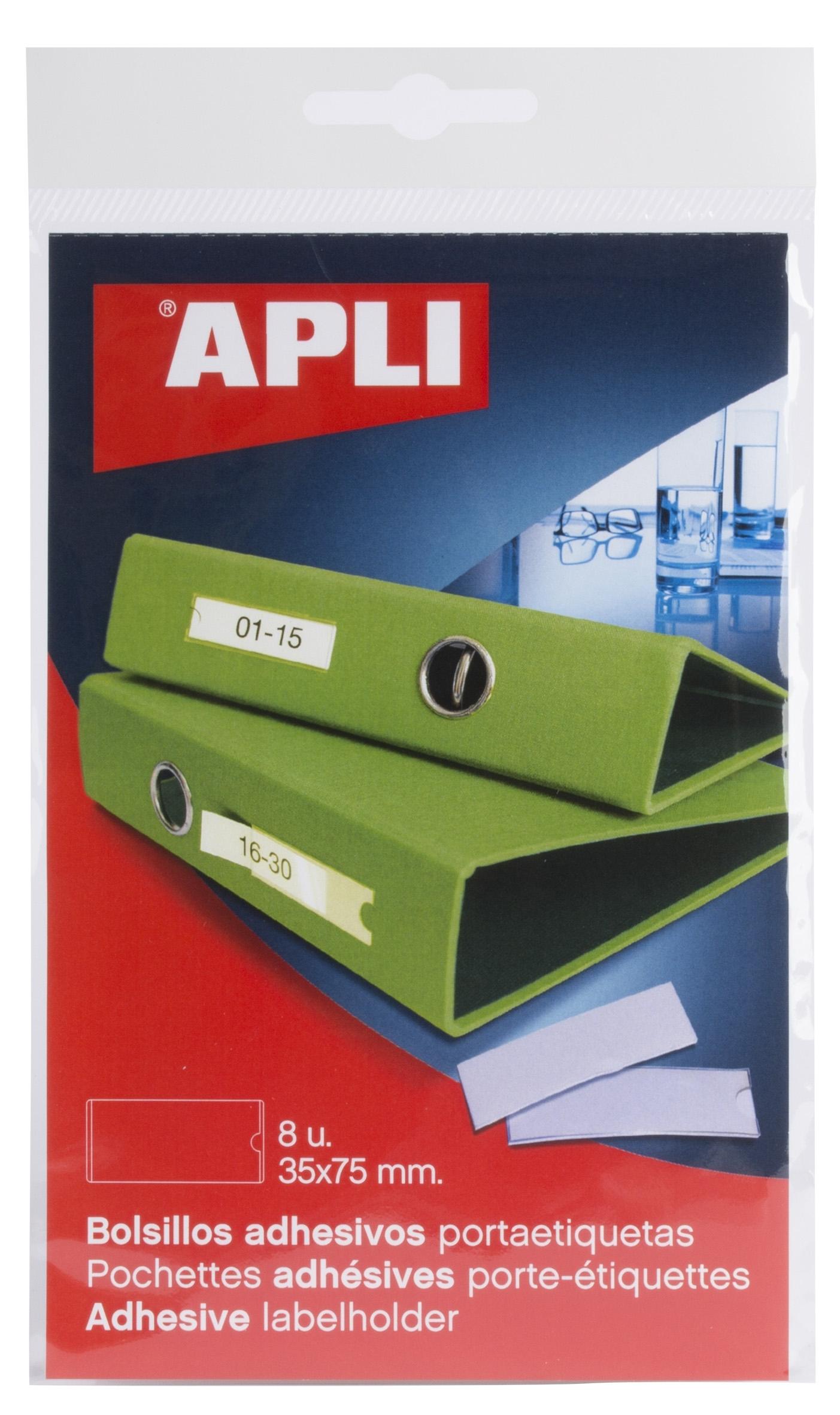 PAQUETE 8 BOLSILLOS ADHESIVOS PARA ETIQUETAS 35 X 75 MM APLI 2617