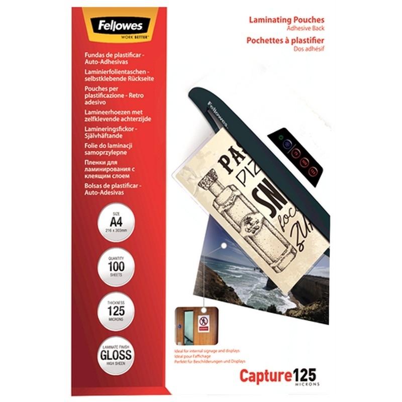 PACK 100 FUNDAS PLASTIFICAR 125 MIC. ADHESIVAS A4 FELLOWES RF 5328901
